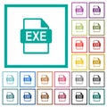 EXE file format flat color icons with quadrant frames