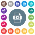 EXE file format flat white icons on round color backgrounds