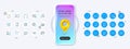 Execute, Cogwheel and Bureaucracy line icons. For web app, printing. Phone mockup with 3d map pin icon. Vector
