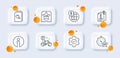 Execute, Info and World money line icons pack. For web app. 3d glass buttons. Vector
