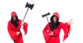 The executioner in red costume with axe on white Royalty Free Stock Photo