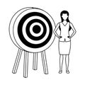 Executive businesswoman with target dartboard in black and white