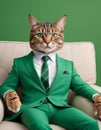 Executive Cat in Green Suit