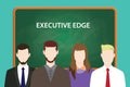 Executive edge white text illustration with four people standing in front of green chalkboard Royalty Free Stock Photo