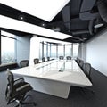 Executive high rise modern empty business office conference room overlooking a city.