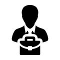 Executive icon vector male person profile avatar symbol with briefcase for business in flat color glyph pictogram Royalty Free Stock Photo