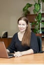 Executive manager at the desk with laptop on table surface, woman at work Royalty Free Stock Photo