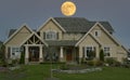 Executive Mansion House Home Mansion Dwelling Residence Front Porch Cedar Roof Exterior Full Moon Royalty Free Stock Photo