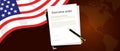 Executive order president authority regulation paper and pen to be signed with United States flag and America map behind Royalty Free Stock Photo