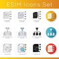 Executive search icons set. Linear, black and RGB color styles. Recruitment strategy, applicant tracking system and job