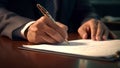 Executive steady hand gracefully signs the employment contract. Generative AI Royalty Free Stock Photo