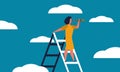 Executive woman looking telescope on ladder and business achievement female leader . Business guide and job inequality vector Royalty Free Stock Photo