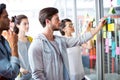 Executives discussing over sticky notes during meeting Royalty Free Stock Photo