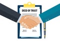 Executives shaking hands after signing deed of trust