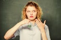 Exemining smell. girl hold chemical flask with liquid. student with beaker. chemistry research results. biology