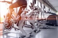 Exercise bike cardio workout at fitness gym Royalty Free Stock Photo