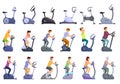 Exercise bike icons set, cartoon style Royalty Free Stock Photo