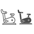 Exercise bike line and glyph icon. Gym bicycle vector illustration isolated on white. Fitness outline style design Royalty Free Stock Photo