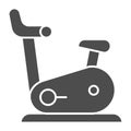 Exercise bike solid icon. Gym bicycle vector illustration isolated on white. Fitness glyph style design, designed for Royalty Free Stock Photo