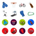 Exercise bike, treadmill, glove boxer, lock. Sport set collection icons in cartoon,flat style vector symbol stock Royalty Free Stock Photo