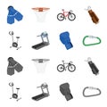 Exercise bike, treadmill, glove boxer, lock. Sport set collection icons in cartoon,monochrome style vector symbol stock Royalty Free Stock Photo