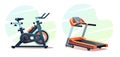 Exercise bike and treadmill for sports. A set of equipment for a fitness room. Cardio tool