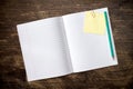 Exercise-book with sticky note and pencil Royalty Free Stock Photo