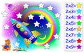 Exercise for children with multiplication by two - need to solve examples and paint the stars in relevant colors. Royalty Free Stock Photo