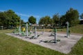 Exercise equipment in a public park Maghull May 2020 Royalty Free Stock Photo