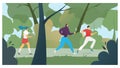 Exercise lifestyle for jogging sport people in park, vector illustration. Healthy active fitness outdoor. Young runner