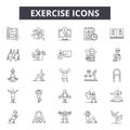 Exercise line icons for web and mobile design. Editable stroke signs. Exercise outline concept illustrations