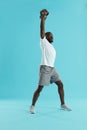 Exercise. Man doing kettlebell press workout, sports training Royalty Free Stock Photo