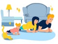 Exercise Plank. Sports family and animals. In minimalist style Cartoon flat raster