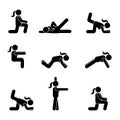 Exercises body workout stretching woman stick figure. Healthy life style vector pictogram.