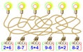 Exercises for children - need to solve examples and write the answers on the corresponding lamps.