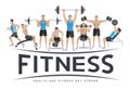 Exercises conceptual design. Young people doing silhouette workout. Sport Fitness banner promotion vector Illustrations