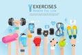 Exercises conceptual design. Set of Exercises hands. Vector Illu