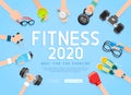 Exercises 2020 conceptual design. Set of young people doing workout. Sport fitness banner promotion vector Illustrations