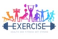 Exercises conceptual design. Young people doing silhouette workout. Sport Fitness banner promotion background Illustrations