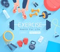 Exercises conceptual design. Young people doing workout. Sport Fitness banner promotion background