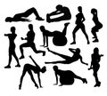 Exercises and Fitness Activity Silhouettes, art vector design Royalty Free Stock Photo