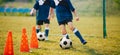 Exercises for football soccer youth team. Soccer football players during the team training before the match Royalty Free Stock Photo