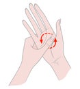 Exercises for the hands against inflammation of the joints and arthritis. Two female hands connected by fingers. Illustration