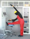 Exercises with stool in the industrial environment Royalty Free Stock Photo