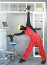 Exercises with stool in the industrial environment Royalty Free Stock Photo