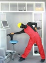 Exercises with stool in the industrial environment Royalty Free Stock Photo