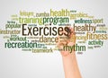 Exercises word cloud and hand with marker concept Royalty Free Stock Photo