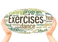 Exercises word cloud hand sphere concept Royalty Free Stock Photo