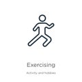 Exercising icon. Thin linear exercising outline icon isolated on white background from activity and hobbies collection. Line