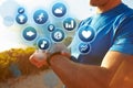 Exercising Man Checking Activity Tracker With Health Icons Royalty Free Stock Photo